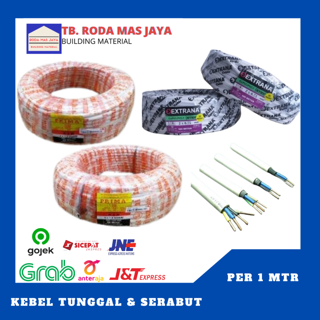 Per Meter/Kabel Per Meter/Kabel Listrik Prima/ Kabel NYM/ Kabel Per Roll/ Kabel 50Mtr/ Kabel Tunggal/ Kabel Serabut/Kabel PLN/Kabel NYM HY