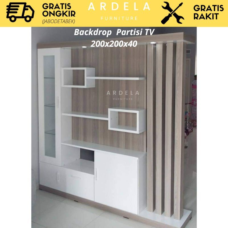 Backdrop TV Partisi Ruangan 2 Sisi Muka Interior Ruang Keluarga Tamu Free Ongkir Free Rakit