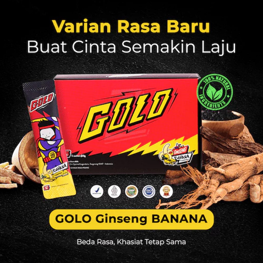 

Mister Golo 1 Box isi 5 Sachet Suplemen Herbal Serbuk Royal Jelly Madu Honey Banana Korean Panax Ginseng Cordyceps Habbatussauda BPOM