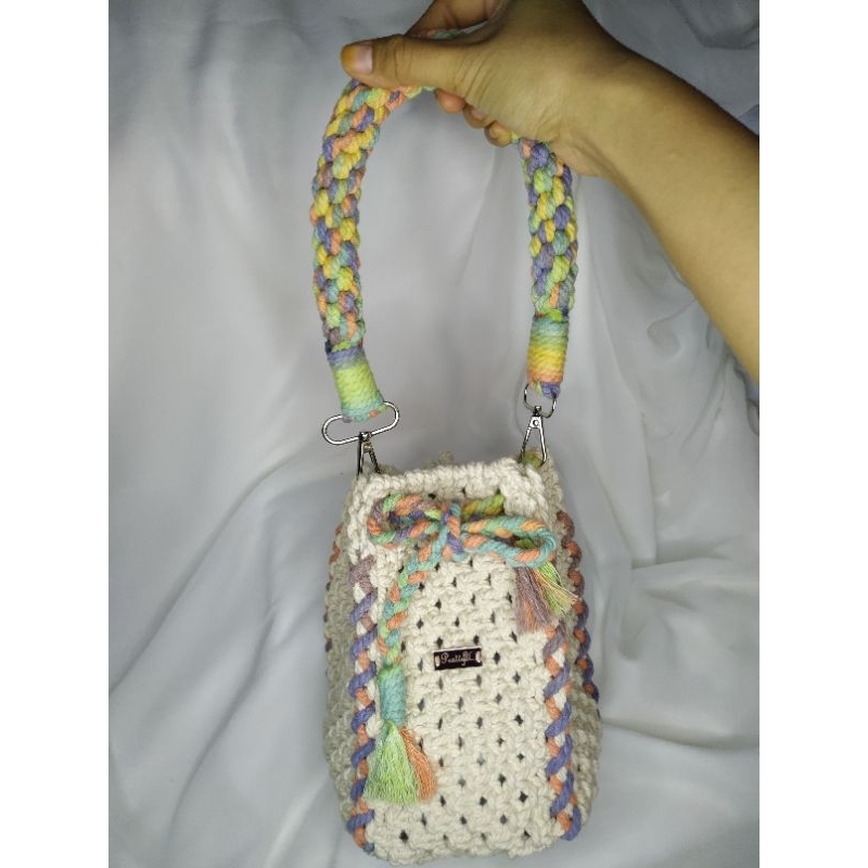 macrame bucket bag. tas macrame real picture