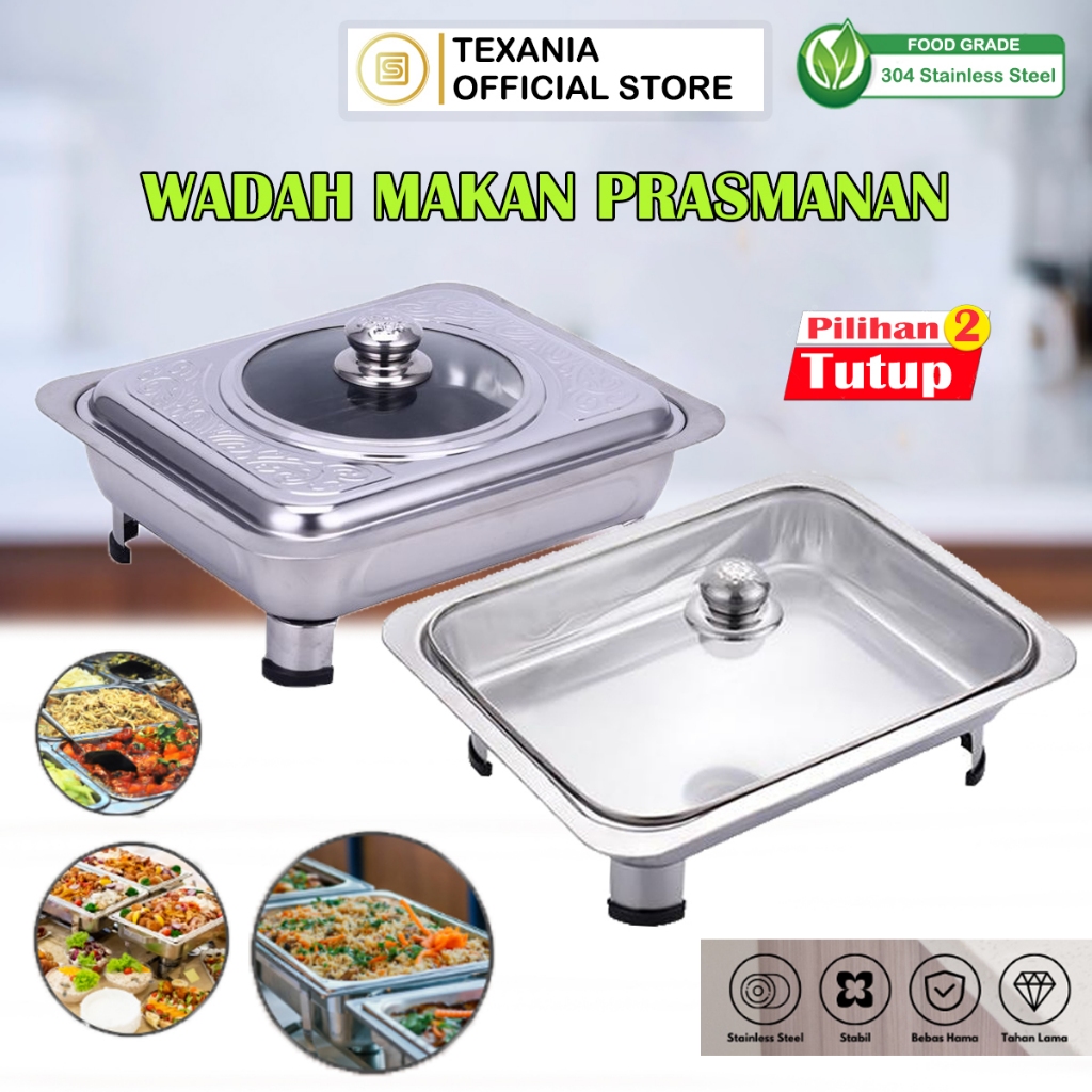 TEXANIA TEMPAT MAKANAN WADAH PRASMANAN STAINLESS STEEL - Fast Food Dish Segi Tutup Kombinasi