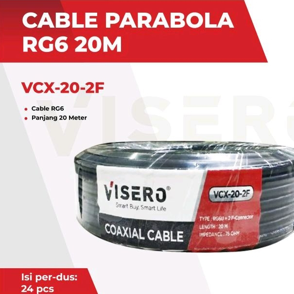 Kabel Antena Parabola TV CCTV 15M 15 Meter 20M 20 Meter Visero Kabel TV VCA-15-5CF + 2 Konektor Temb