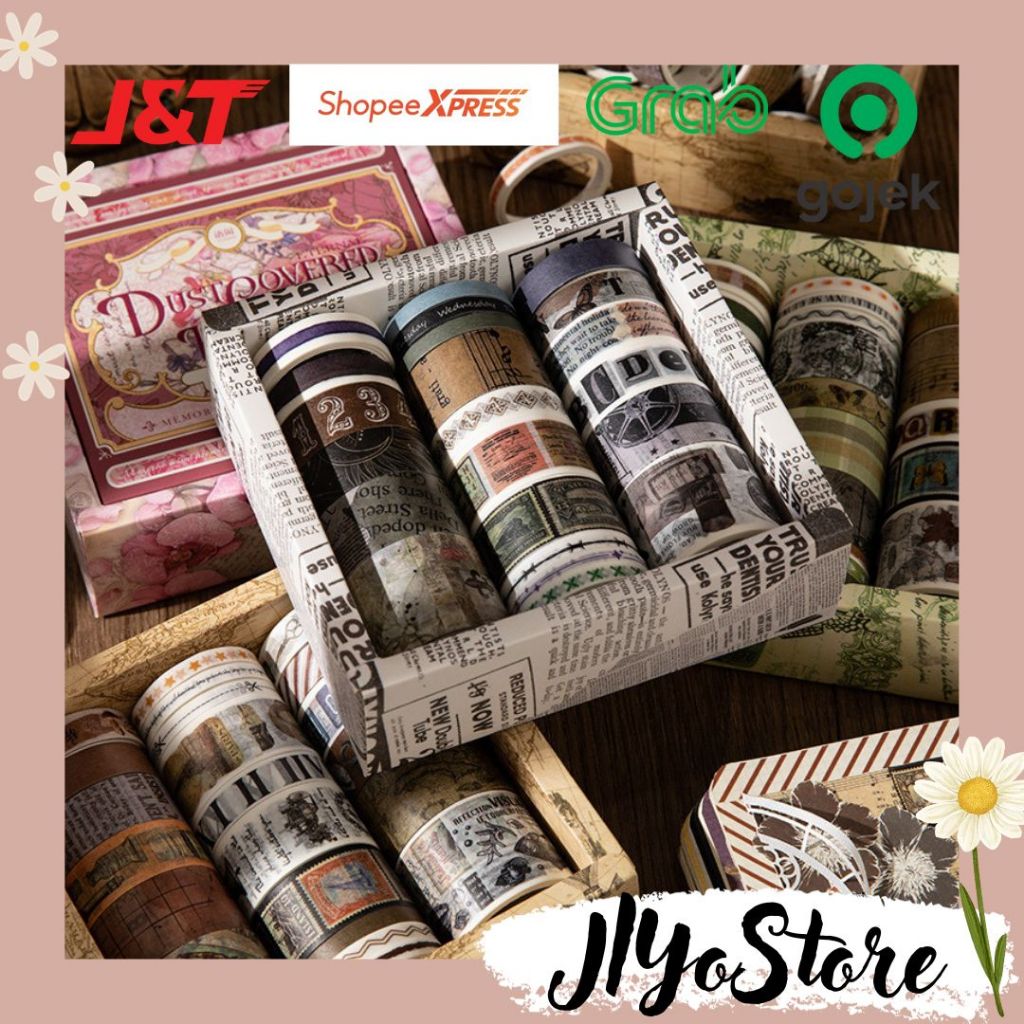 

22pcs Washi Tape Set Selotip Retro Vintage Journal Jurnal Scrapbook Planner Bujo Lucu Aaesthetic DIY