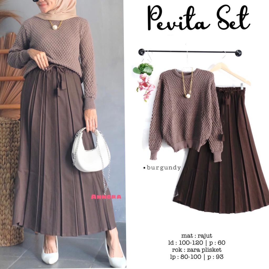 ANNORA - PEVITA SET RAJUT DAN ROK PLISKET / SETELAN WANITA RAJUT / SETELAN ROK