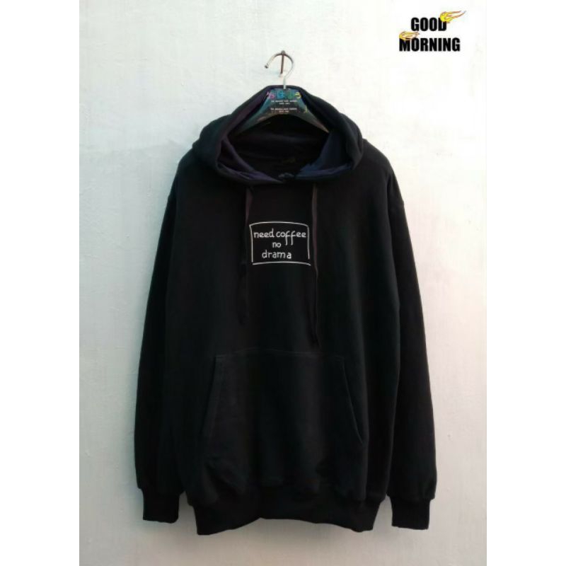 SWEATER HOODIE PRIA DISTRO GOOD MORNING Premium Ori Hitam Motif Simpel Japanese Style Hoodie Pria Te