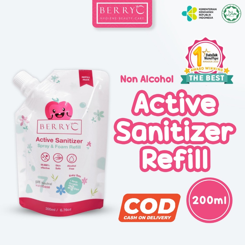 BerryC Active Sanitizer Refill Pouch 200ml Natural Food Grade Hand Antiseptik Non Alcohol Alkohol Am