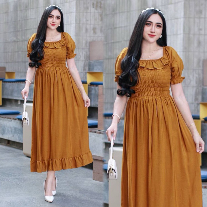 Daster Girls Smok Karet Dada  Daster Panjang Ruffle  Daster Wanita Kekinian