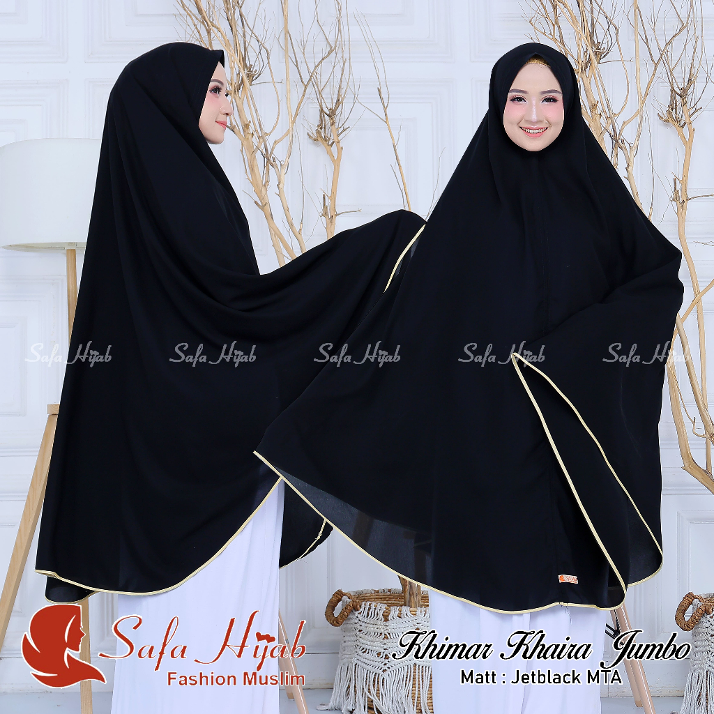 KHIMAR JUMBO Syar'i JETBLACK MTA Syar'i JUMBO ORYGINAL list pita warna/polos super cantik pet dan no