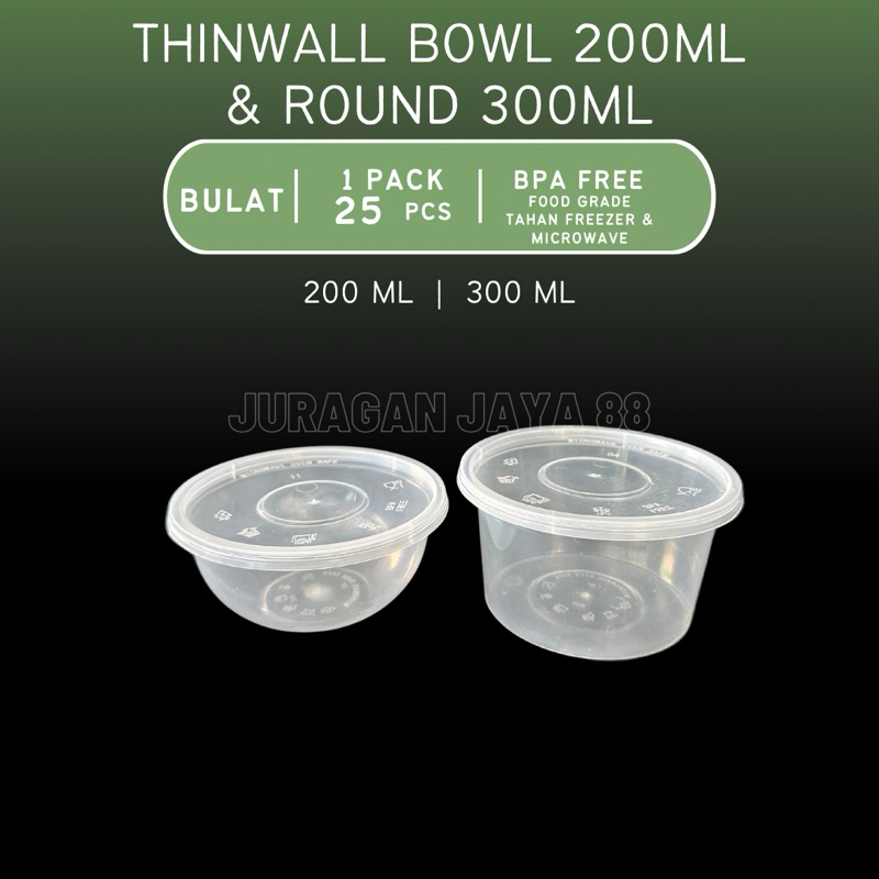 (25 PCS) Thinwall Round 300ml Libra | Cup Bening Wadah + Tutup | Mangkok Plastik Bulat Datar Bening