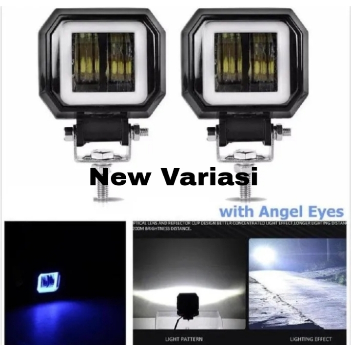 Lampu Tembak LED Daymaker Mini 4D Kotak dan Bulat 2 lensa ring biru