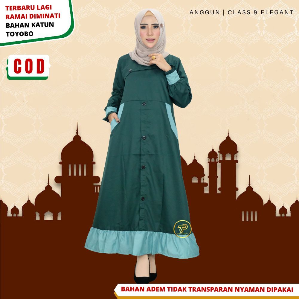 Baju Gamis Wanita Dewasa Bahan Katun Toyobo Premium Terbaru Kombinasi 2 Warna Santriwati Putri C6