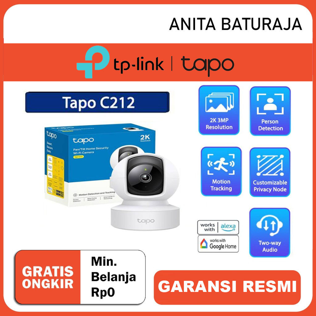 TP-LINK CCTV TAPO C212 2K 3MP CCTV PAN/TILT HOME SECURITY WI-FI CAMERA