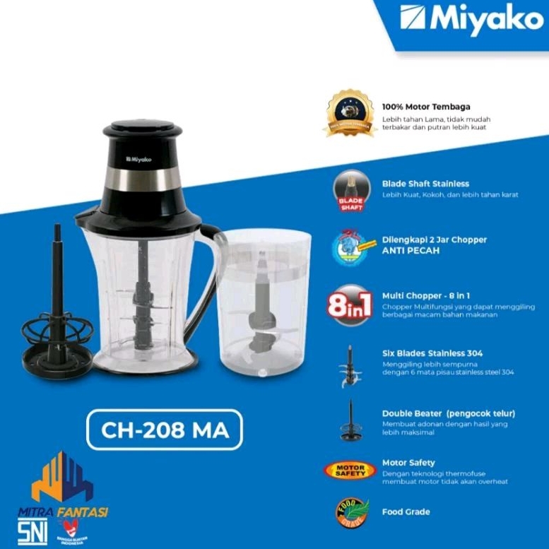 Blender Multi Chopper MIYAKO CH208MA Food Processor 2 Liter CH 208 MA Choper Coper CH 208MA Penggili