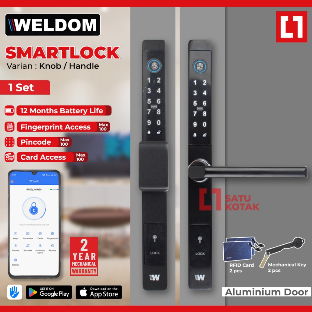 WELDOM Digital Smart Handle Aluminium Door Lock Kunci Pintu Sidik Jari