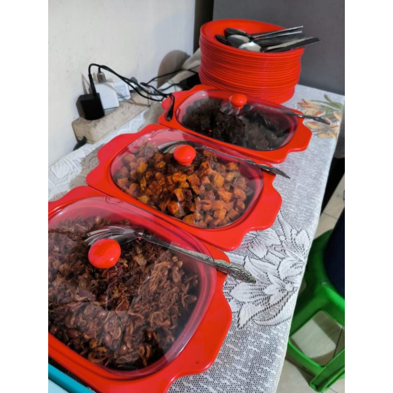 Prasmanan Set Melamin Golden Dragon isi 3wadah lauk+2lsn piring+2lsn sendok