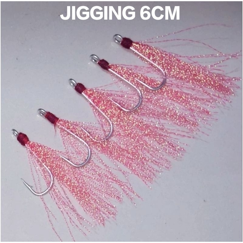 UMPAN JIGGING 6CM HOOK ALPINE NO.10 / UMPAN Tongkol dll  Bahan Bulu Mutiara Aurora Threads Halus dan
