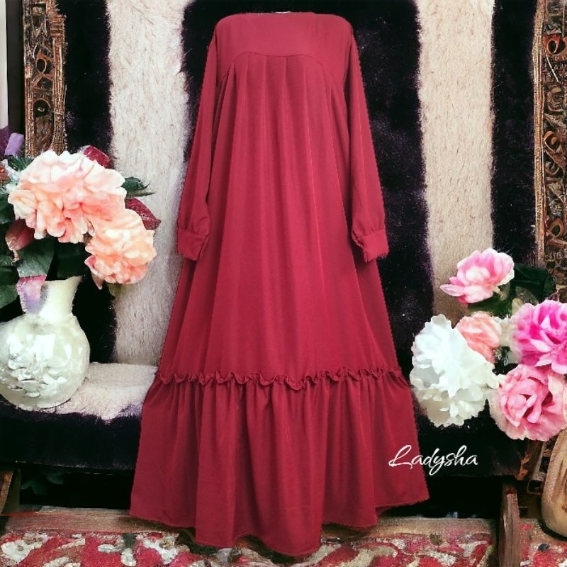 Gamis Crincle Airflow Merah Jumbo Gamis Wanita