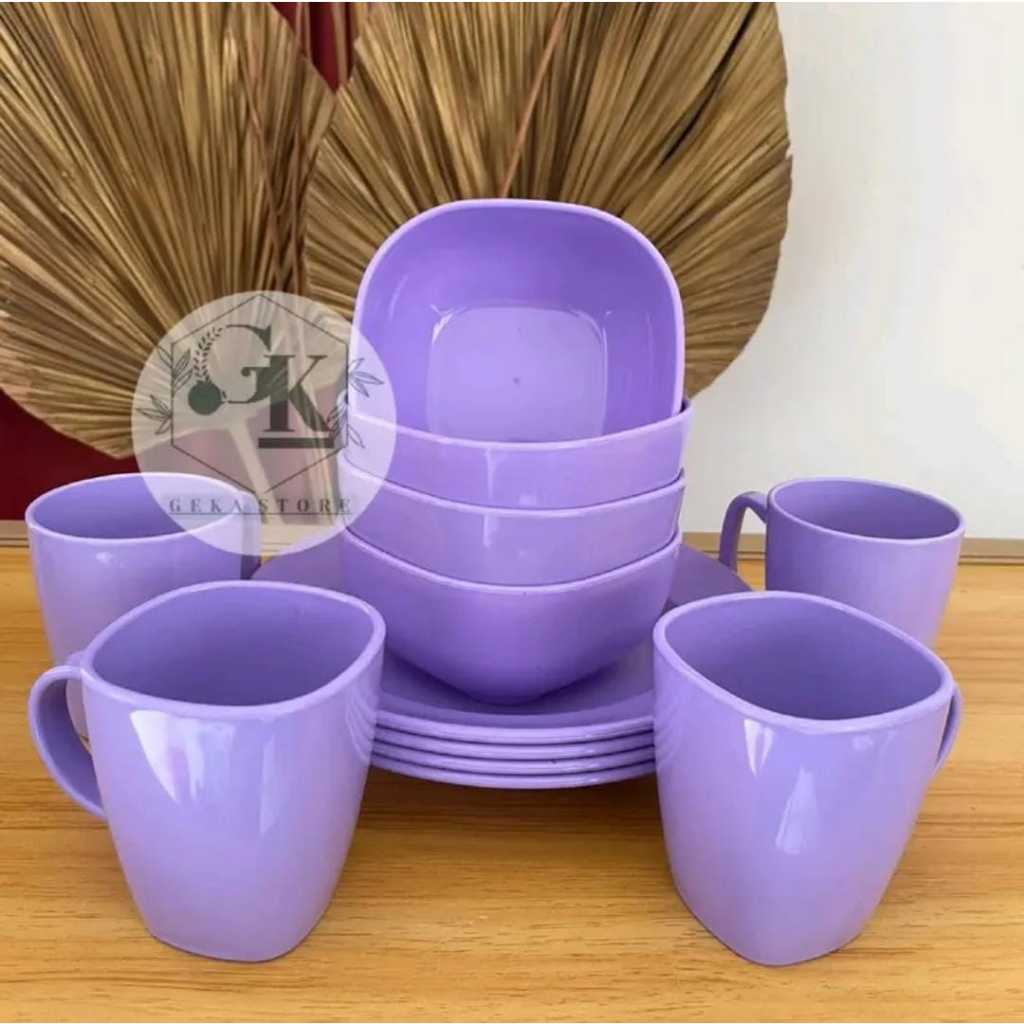 1 SET PERALATAN MAKAN MELAMIN  ISI 1 LUSIN CAMPUR PIRING+MANGUK+CANGKIR BAHAN MELAMIN ASLI