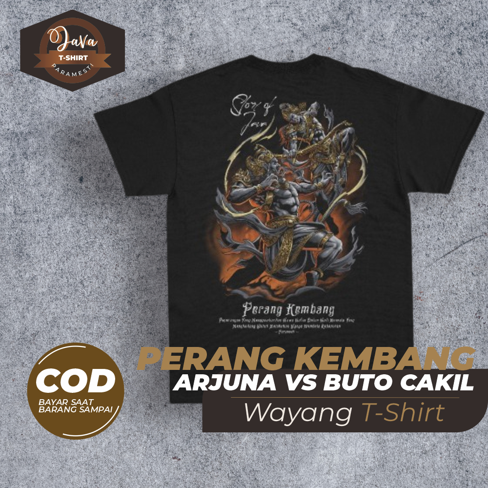 Kaos Pria Wanita Perang Kembang Arjuna vs Buto Cakil Java T-Shirt Paramesti Lengan Pendek All Size