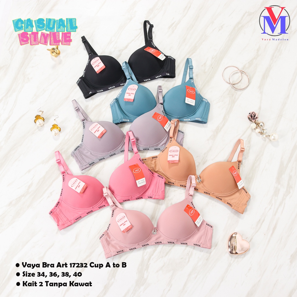 Vaya ( 3PCS ) Bra Casual Style Tanpa Kawat Cup A-B Kait 2 Art 17232