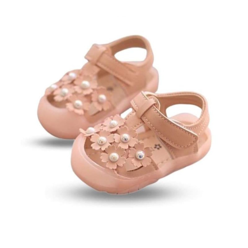 Sepatu Sandal Anak Perempuan Flower Cream Import SDL999