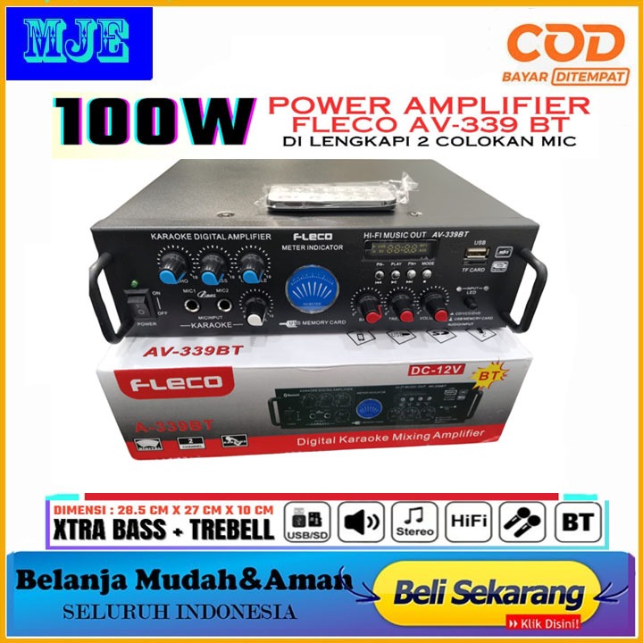 Ampli Fleco AV-339 BT Amplifier Bluetooth Support Radio FM Memory SD Card Microphone 4 Plug In promo
