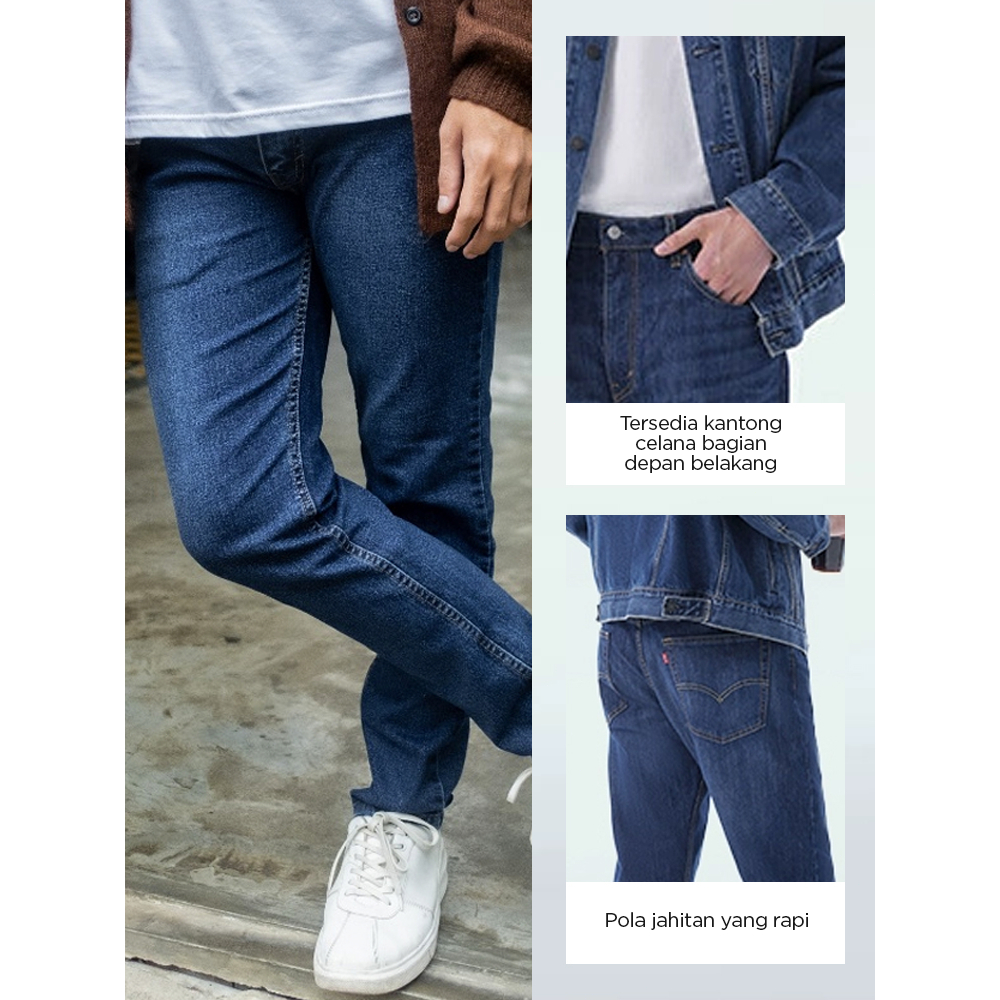 Obral LEA 606 Jeans Panjang Standard Reguler Celana Pria Denim Biru Tua Blue Stone COD Murah Long Pa
