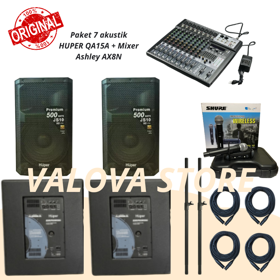 Paket Komplit Akustik 7 CAFE Huper JS10 + Mixer Ashley AX8N ORIGINAL HUPER