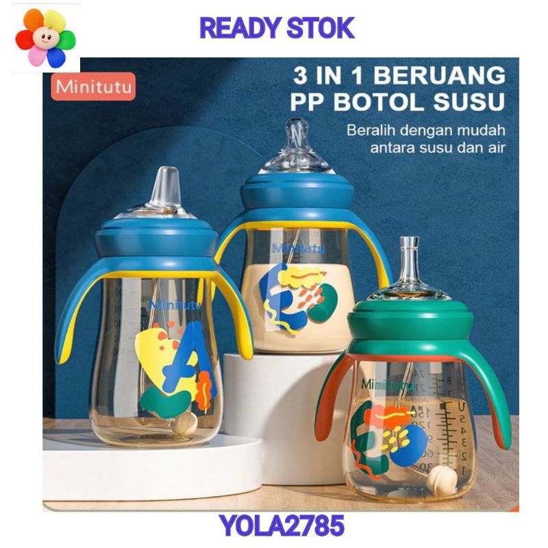 Minitutu Botol Minum Bayi 3 in 1 Dot Sedotan 240 ml 300 ml Training Cup