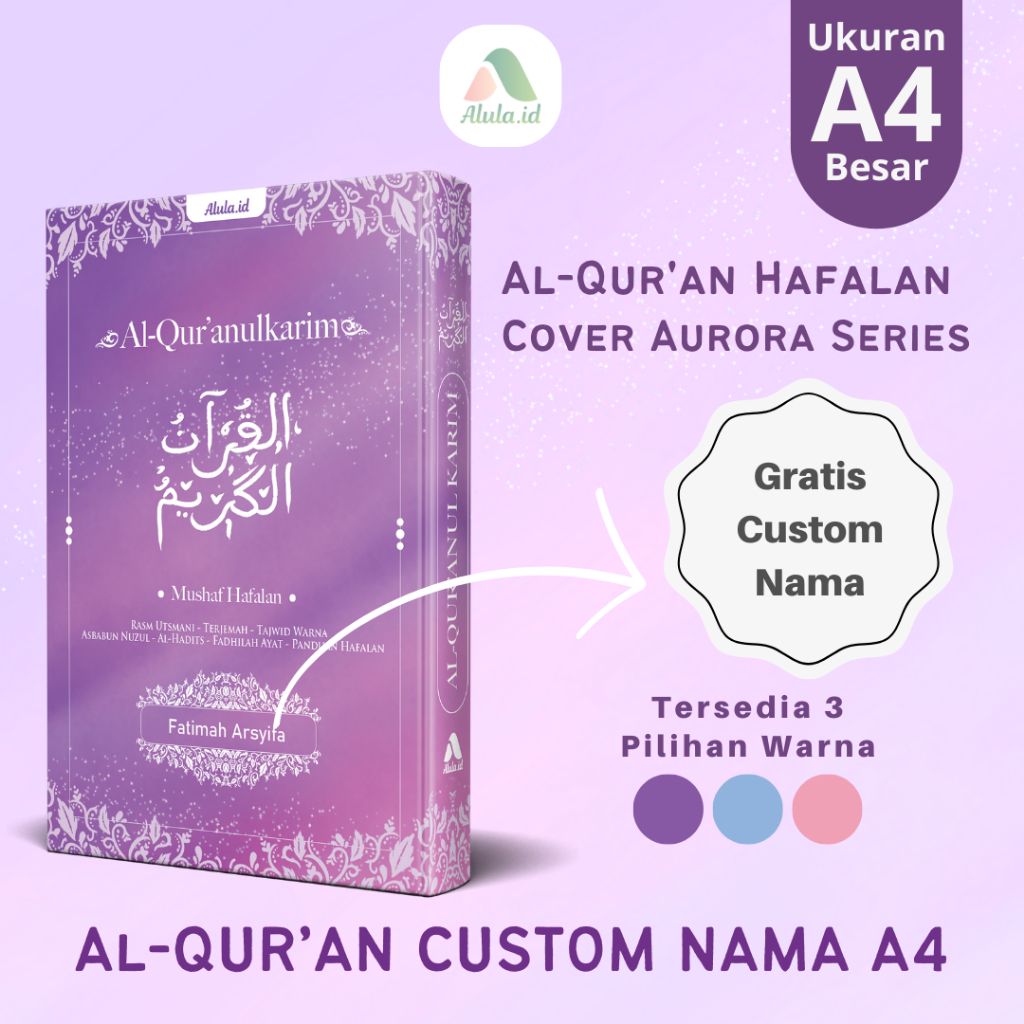 Al Quran Custom Nama A4 Ukuran Besar Tanpa PO Quran Hafalan terjemahan tajwid warna Per Kata 3 blok 