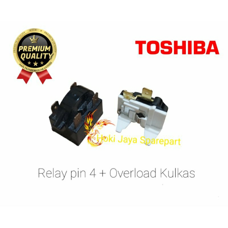 1 Set Relay 4 Pin + Ptc Overload Kulkas Toshiba 1 pintu / 2 pintu