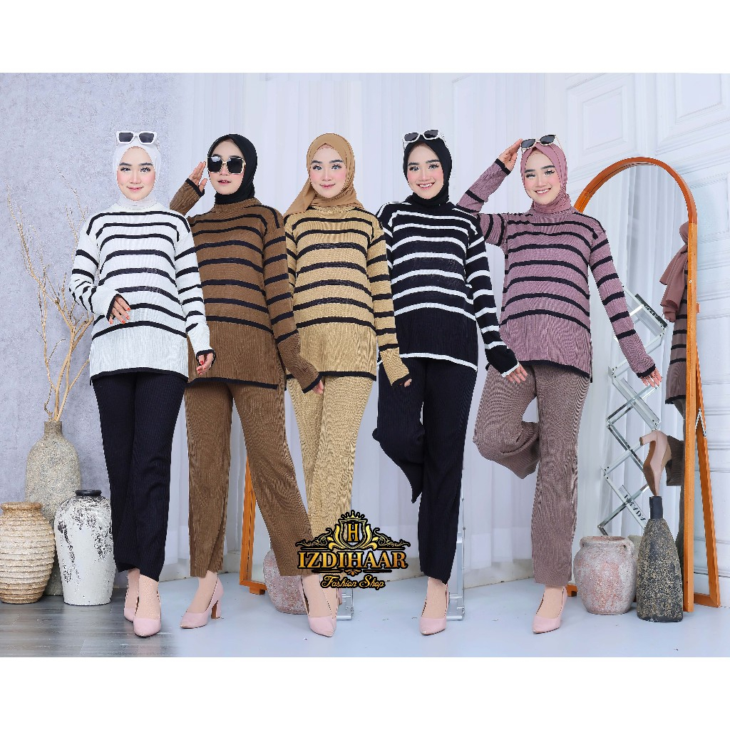 Salsa Set One Set Atasan + Celana Baju Setelan Wanita Bahan Rajut Knit Strech OOTD Wanita Kekinian G