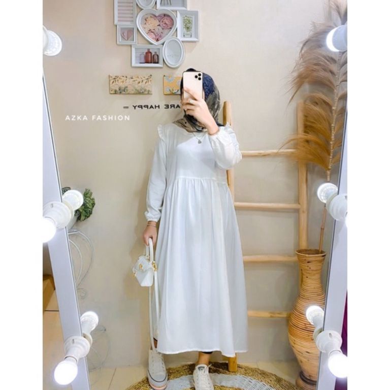 Top DesignCodeN3z3Y AZAHRA baju gamis midi dress remajaterbaru gamis midi putih polos midi dress bus