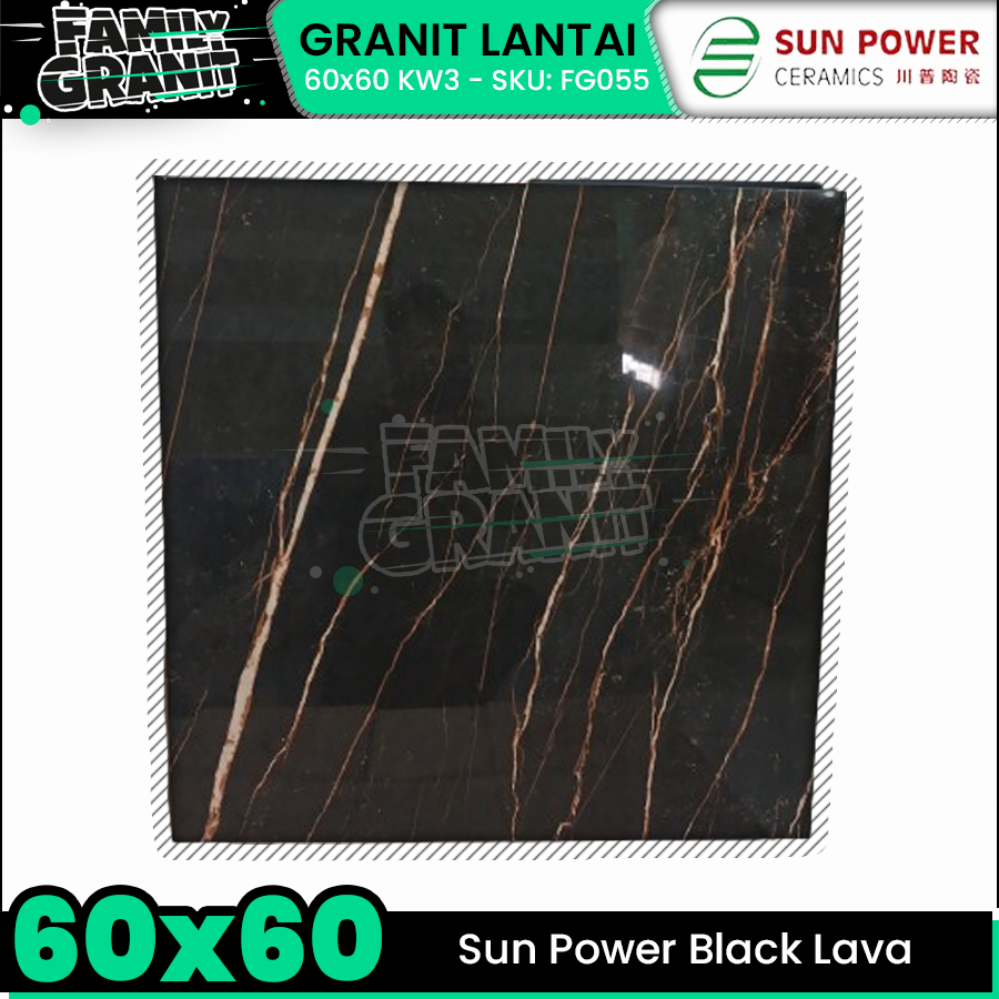 Granit 60x60 Hitam Sun Power Black Lava Glossy Lantai Motif Marmer