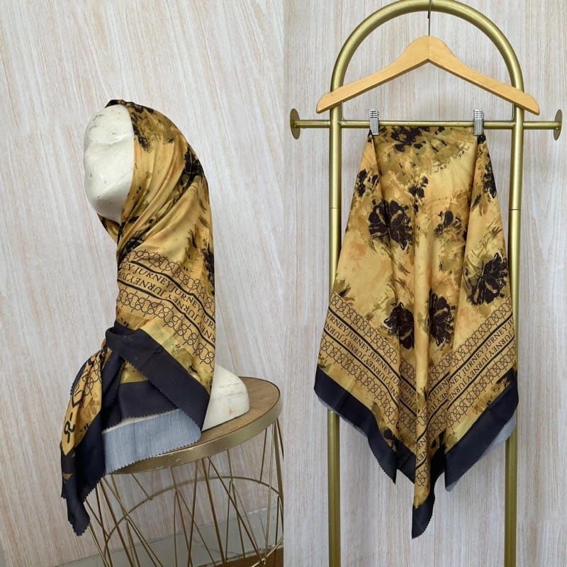 KERUDUNG SEGIEMPAT MOTIF BUNGA PUTIH KOMBI KUNING KOMBI OREN BATA KOMBI HIJAB VOAL PREMIUM KEKINIAN