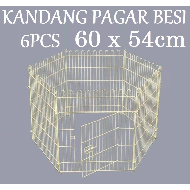 1Set 6sisi Kandang Pagar 60x53cm Kandang Kucing Anjing Kelinci Marmut Besi Jeruji Lipat 6 Sisi