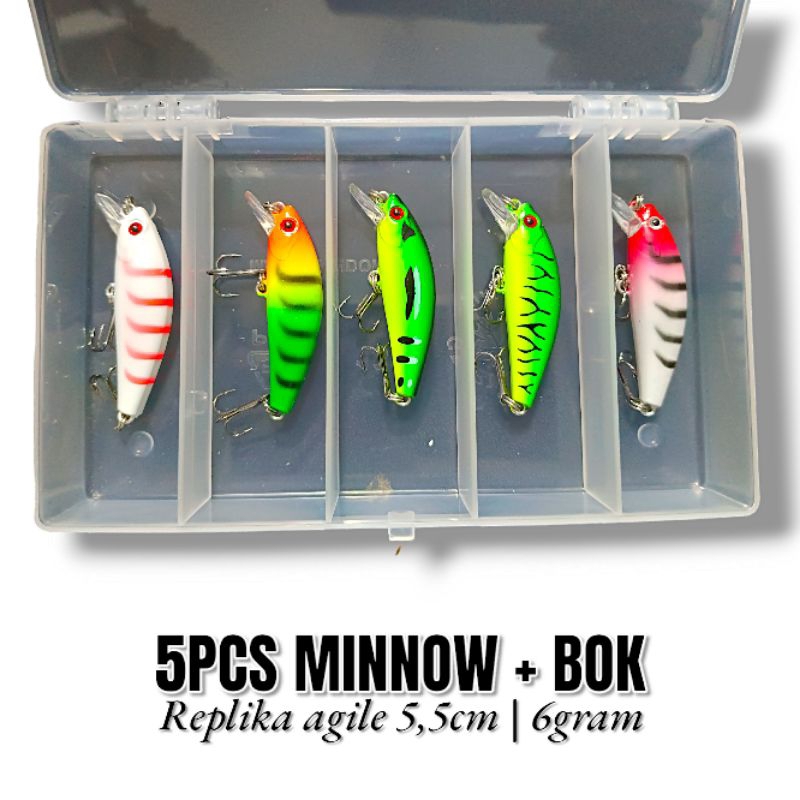 5PCS MINNOW REPLIKA AGILE + BOK. MINNOW UKURAN 5,5CM. 6GRAM