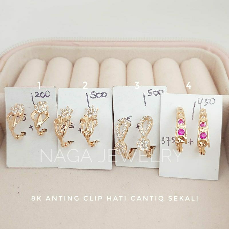 ANTING CLIP VANCY BUNGA HATI MATA EMAS KADAR 375