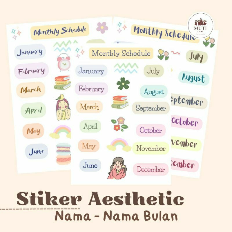 

☀️Mutistore - Sticker Nama Bulan Aesthetic Pastel | Journaling | Estetik | Monthly Schedule Sticker