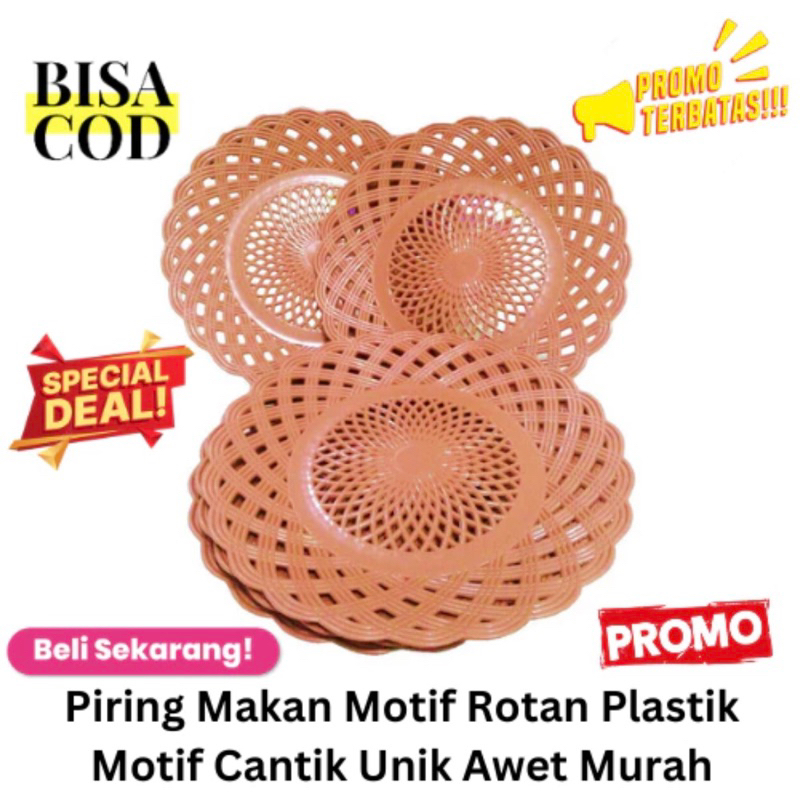PROMO Piring Makan Motif Rotan Plastik Motif Cantik Unik Awet Murah Alas Makan Piring Plastik Piring
