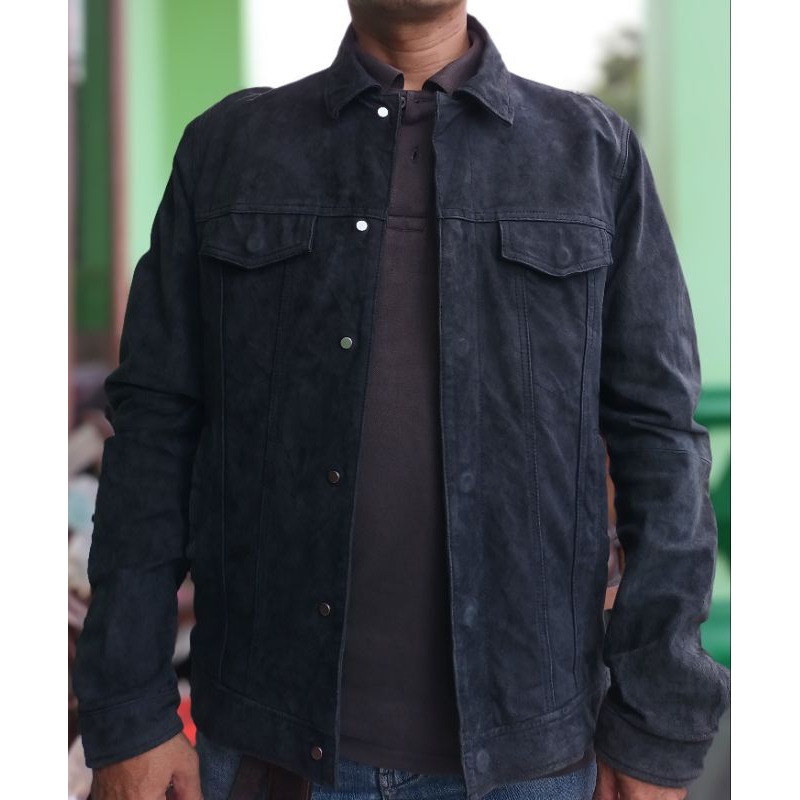 jaket kulit Trucker Suede By Zara Man
