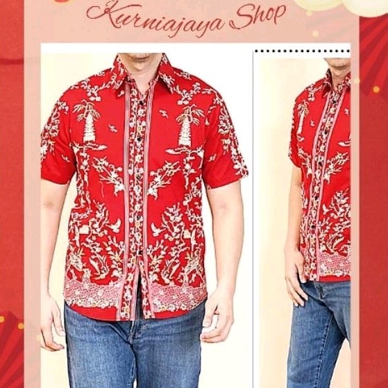kemeja batik pria jumbo/kemeja batik pria merah/kemeja imlek/kemeja sangjit