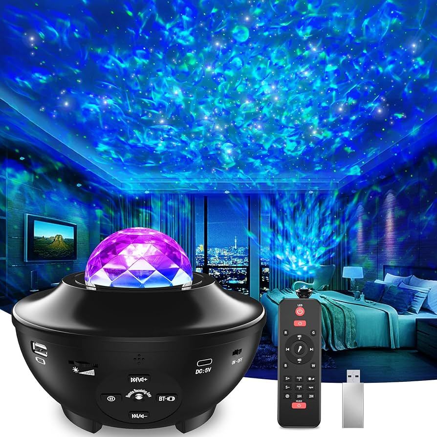 Lampu LED proyektor Aurora Disco + Remote Kamar Tidur LED Hias Malam RGB