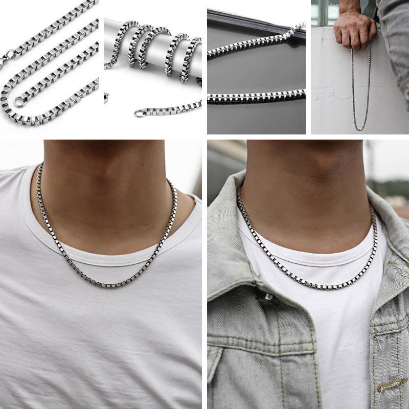 Kalung Titanium Pria Silver Perak Emas Putih Anti Karat Cowok Cewek Wanita Keren Silver Stainless St