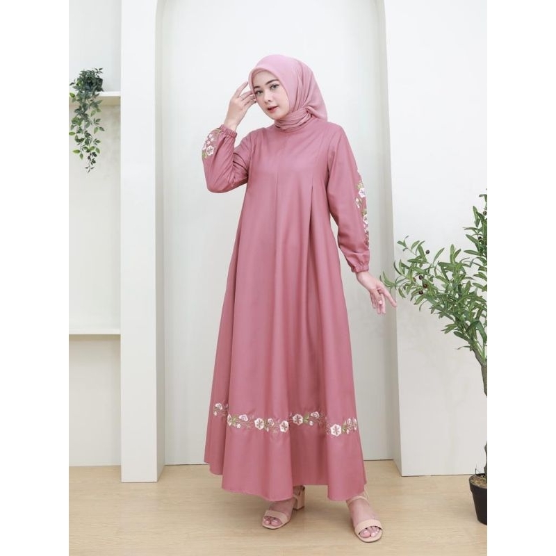 gamis toyobo kombinasi bordir/ gamis wanita muslimah/ dress fashion wanita/ cod