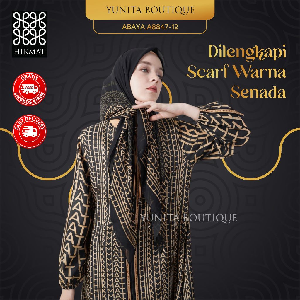 Abaya Hikmat A8847-12 Original Gamis Set Hijab Baju Muslim Wanita Elegan By Abayahikmat_yunitabutik