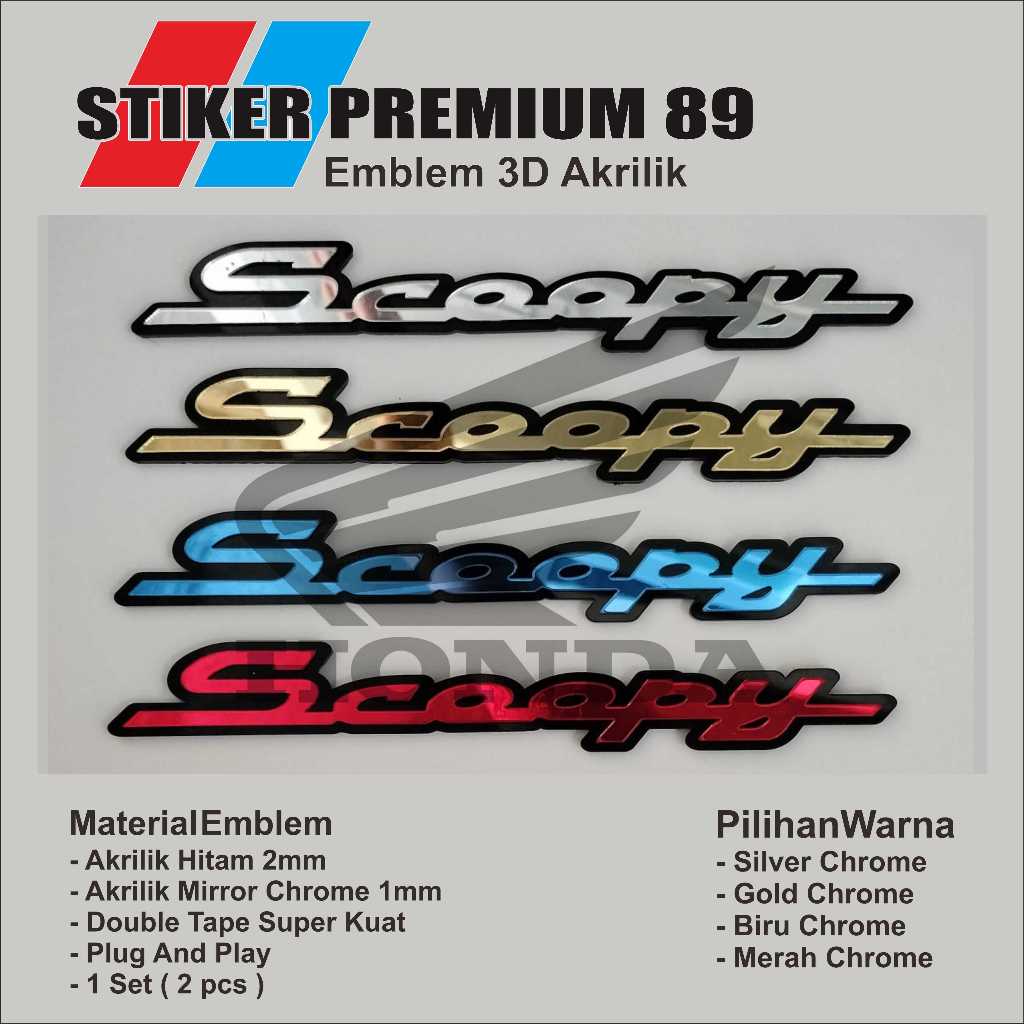 Emblem HONDA SCOOPY FI LAMA LATIN Logo Timbul 3D Bahan Akrilik Mirror Chrome Tebal 3mm Premium