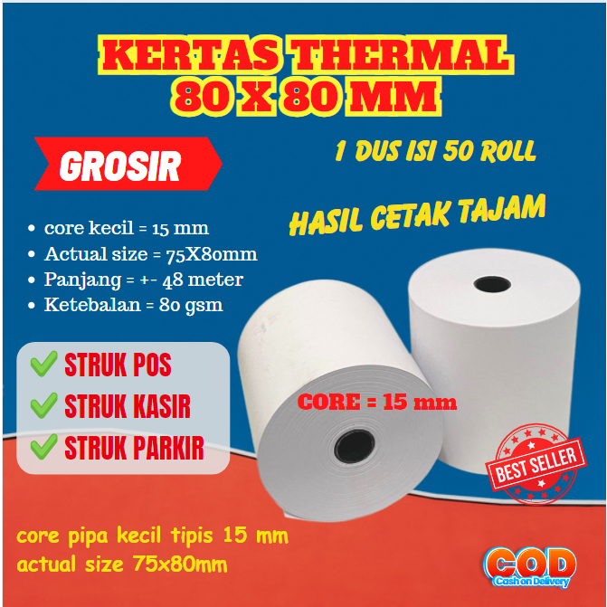 

KERTAS THERMAL 80X80 MM / KERTAS STRUK KASIR