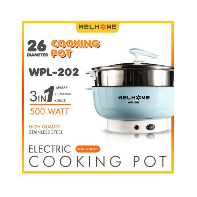 PANCI ELEKTRIK MULTIFUNGSI SERBAGUNA WELHOME WELL HOME WPL 202 WPL202 ELECTRIC COOKING POT PAN LISTR