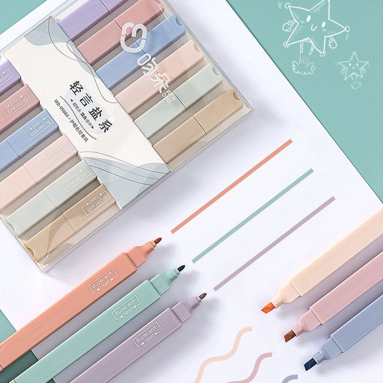 

ART X29O 6 PCS Macaron Double Tip Highlighter Pens Art Marker Kawaii Candy Color Manga Colored Pen Soft Tip Stationery Student Supplies